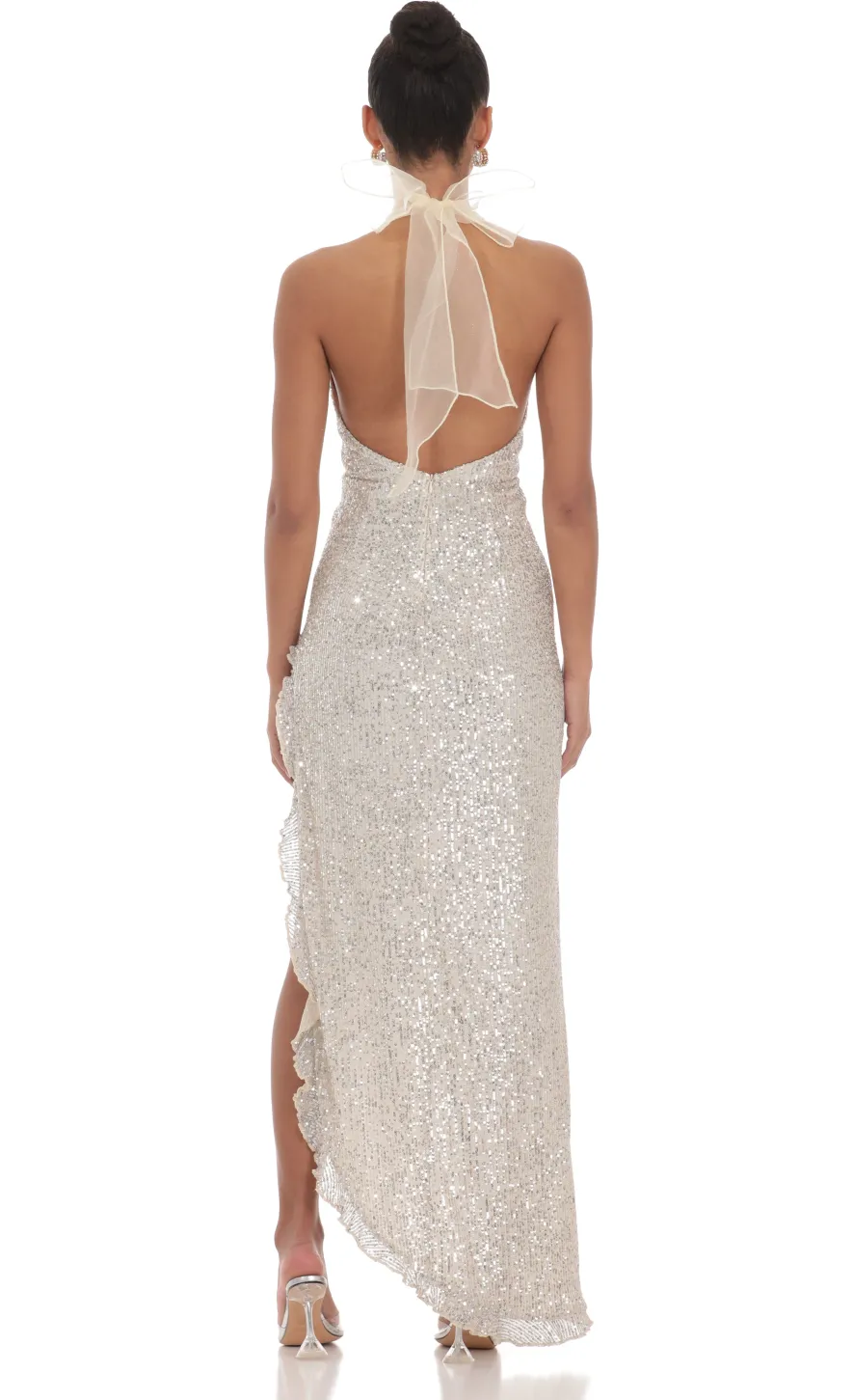 LUCY IN THE SKY Maxi Dresses^Sequin Halter Ruffle Maxi Dress In Champagne