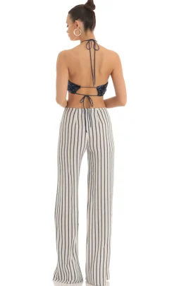 LUCY IN THE SKY Jumpsuits^Sequin Halter Striped Jumpsuit In White And Navy