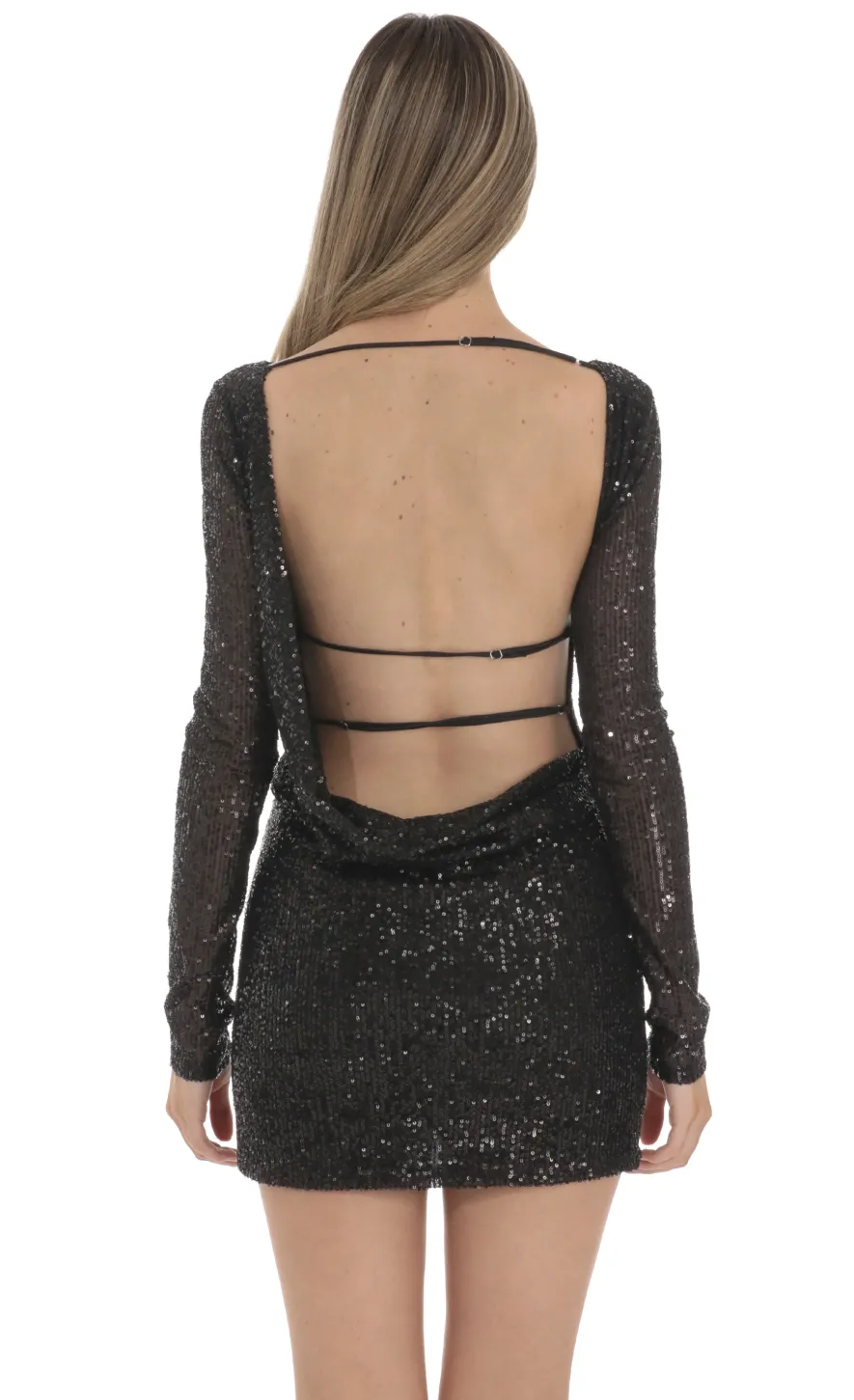 LUCY IN THE SKY Mini Dresses^Sequin High Neck Open Back Dress In Black