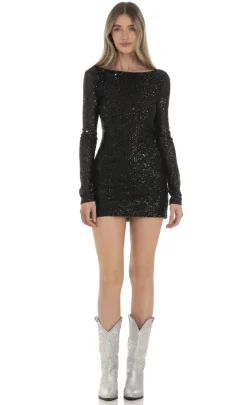 LUCY IN THE SKY Mini Dresses^Sequin High Neck Open Back Dress In Black