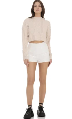 LUCY IN THE SKY Shorts^Sequin High Waisted Shorts In White