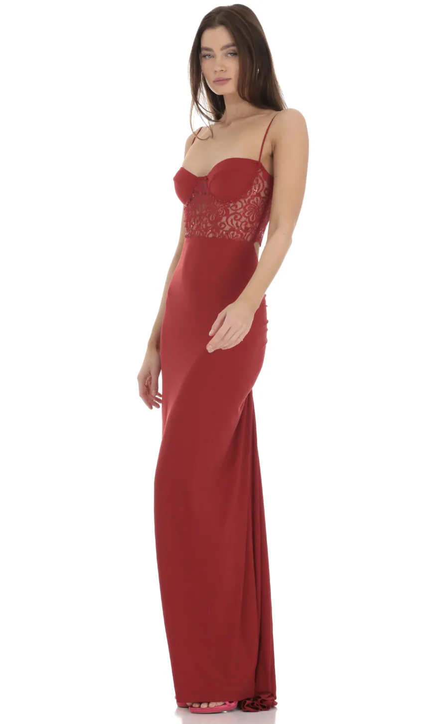 LUCY IN THE SKY Maxi Dresses^Sequin Lace Cutout Maxi Dress In Red