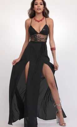 LUCY IN THE SKY Maxi Dresses^Sequin Lace Maxi Dress In Black