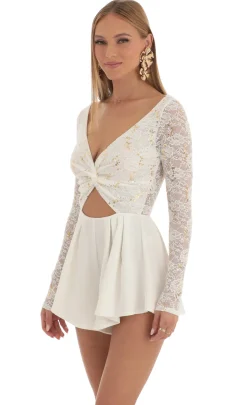 LUCY IN THE SKY Rompers^Sequin Lace Romper In White