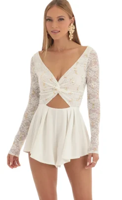 LUCY IN THE SKY Rompers^Sequin Lace Romper In White