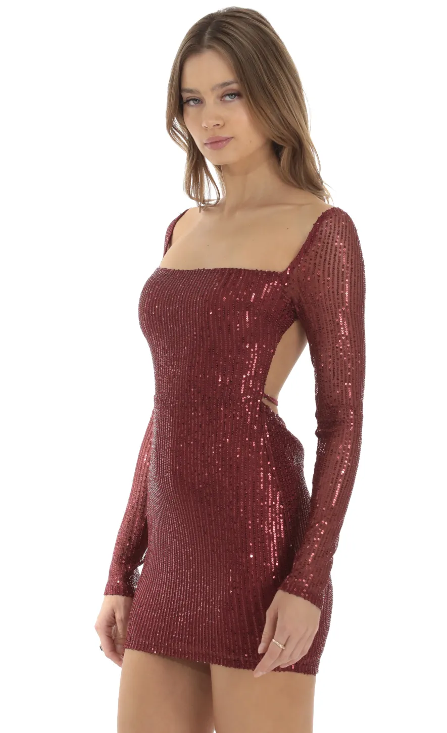 LUCY IN THE SKY Mini Dresses^Sequin Long Sleeve Bodycon Dress In Red