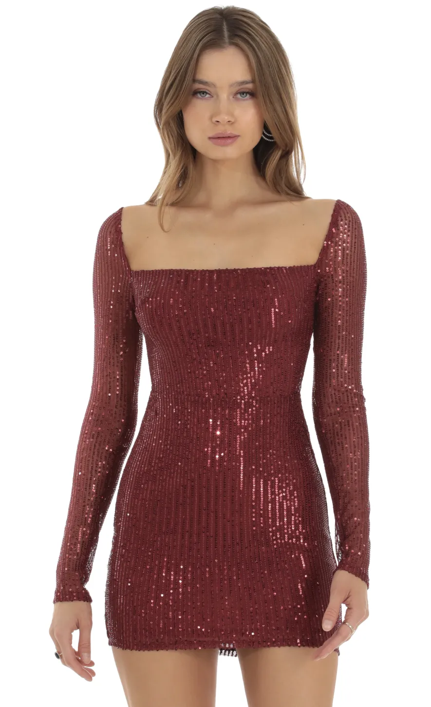 LUCY IN THE SKY Mini Dresses^Sequin Long Sleeve Bodycon Dress In Red