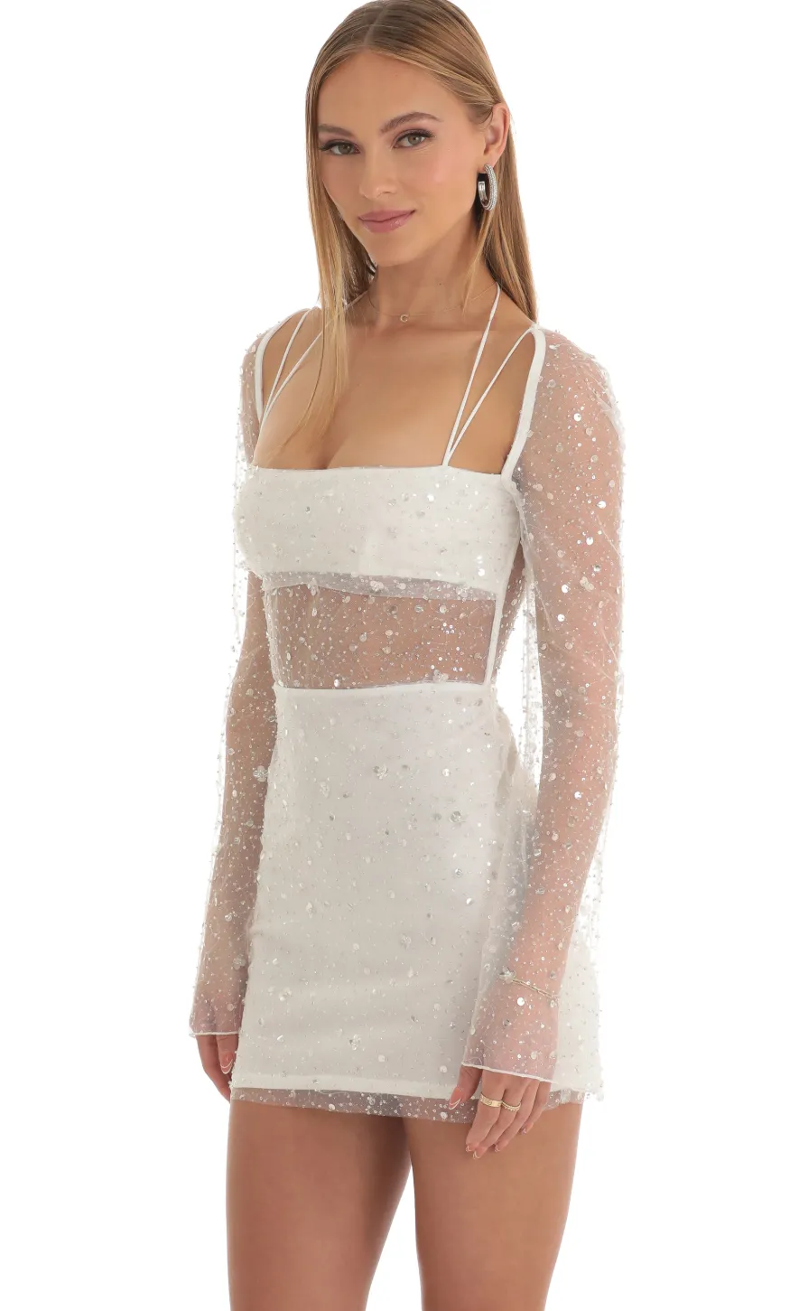 LUCY IN THE SKY Mini Dresses^Sequin Long Sleeve Dress In White