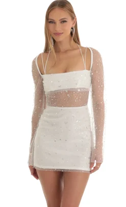 LUCY IN THE SKY Mini Dresses^Sequin Long Sleeve Dress In White