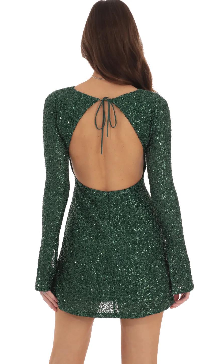 LUCY IN THE SKY Mini Dresses^Sequin Long Sleeve Open Back Dress In Green