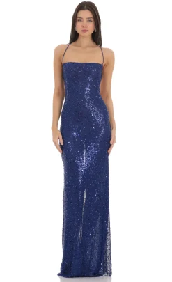 LUCY IN THE SKY Maxi Dresses^Sequin Mesh Maxi Dress In Blue