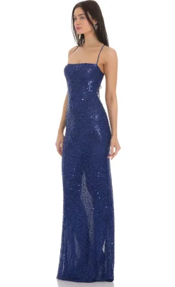 LUCY IN THE SKY Maxi Dresses^Sequin Mesh Maxi Dress In Blue
