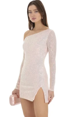 LUCY IN THE SKY Mini Dresses^Sequin One Off Shoulder Bodycon Dress In Peach