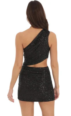LUCY IN THE SKY Mini Dresses^Sequin One Shoulder Cutout Dress In Black