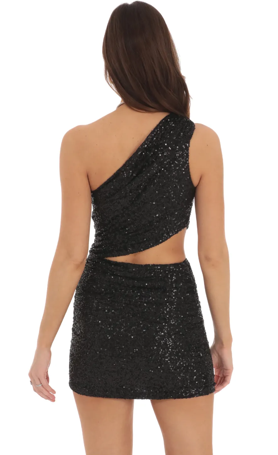 LUCY IN THE SKY Mini Dresses^Sequin One Shoulder Cutout Dress In Black