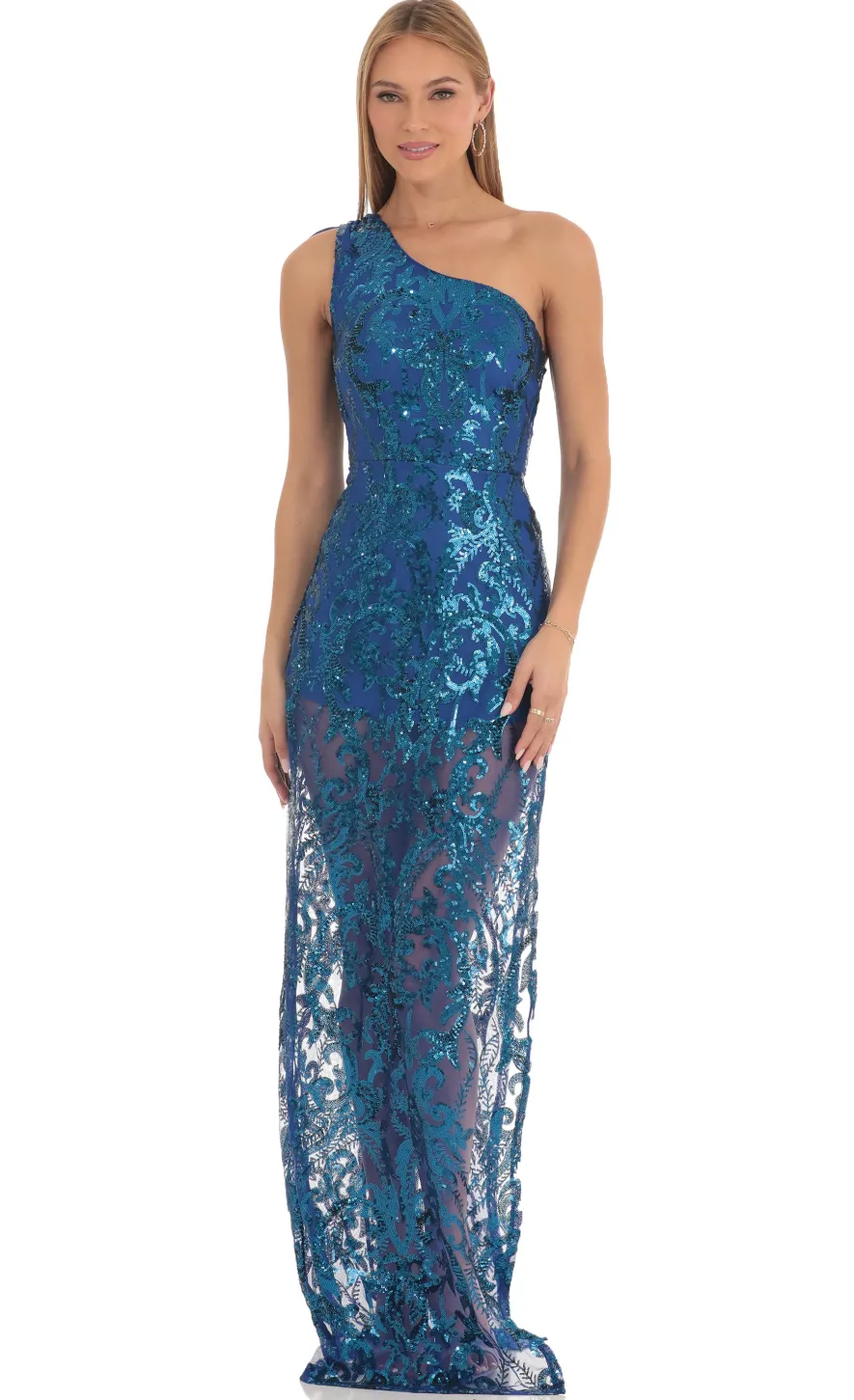 LUCY IN THE SKY Maxi Dresses^Sequin One Shoulder Maxi Dress In Blue