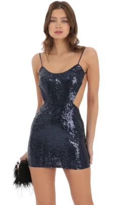 LUCY IN THE SKY Mini Dresses^Sequin Open Back Bodycon Dress In Navy