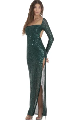 LUCY IN THE SKY Maxi Dresses^Sequin Open Back Dress In Green