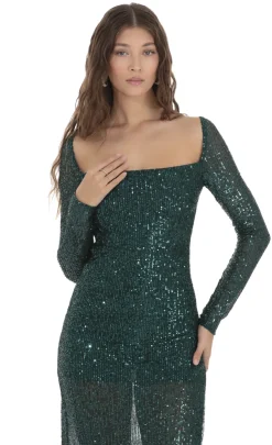 LUCY IN THE SKY Maxi Dresses^Sequin Open Back Dress In Green