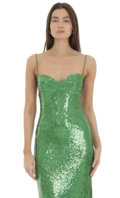 LUCY IN THE SKY Maxi Dresses^Sequin Open Back Maxi Dress In Green