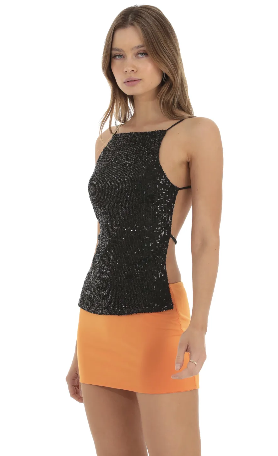LUCY IN THE SKY Tops^Sequin Open Back Top In Black
