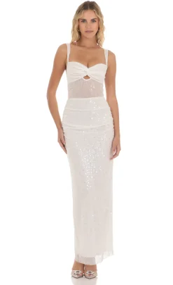 LUCY IN THE SKY Maxi Dresses^Sequin Pearl Twist Ruched Maxi Dress In White