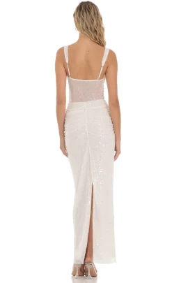 LUCY IN THE SKY Maxi Dresses^Sequin Pearl Twist Ruched Maxi Dress In White