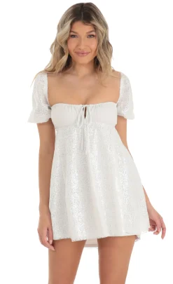 LUCY IN THE SKY Mini Dresses^Sequin Puff Sleeve Baby Doll Dress In White