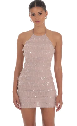 LUCY IN THE SKY Mini Dresses^Sequin Ruffle Halter Bodycon Dress In Mauve