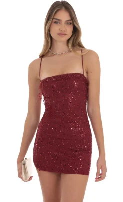 LUCY IN THE SKY Mini Dresses^Sequin Ruffle Mini Dress In Burgundy