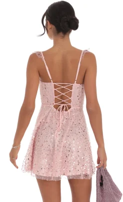 LUCY IN THE SKY Mini Dresses^Sequin Ruffle Strap A-Line Dress In Pink