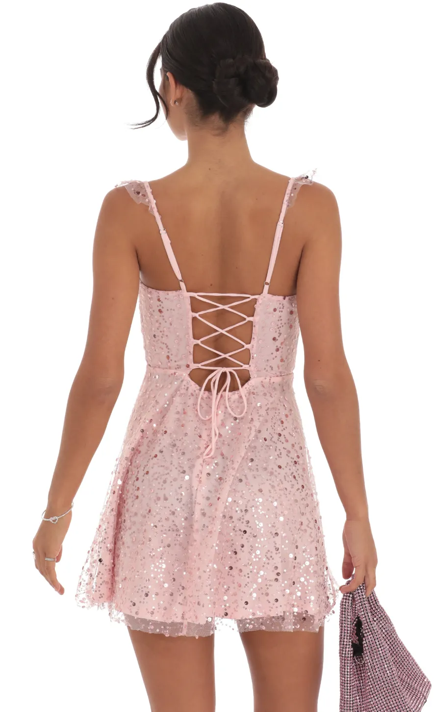LUCY IN THE SKY Mini Dresses^Sequin Ruffle Strap A-Line Dress In Pink