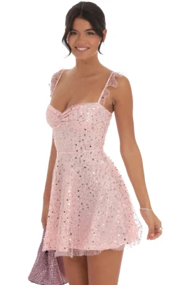 LUCY IN THE SKY Mini Dresses^Sequin Ruffle Strap A-Line Dress In Pink