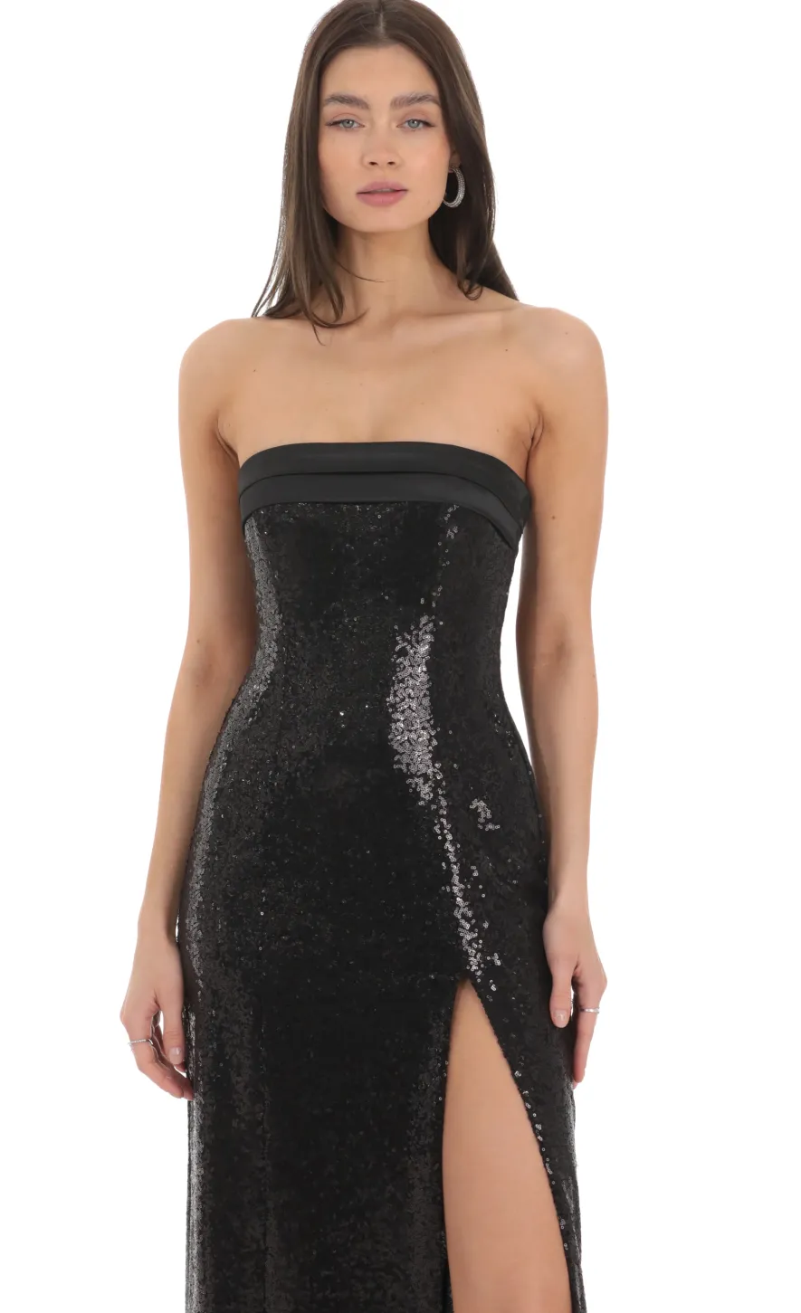 LUCY IN THE SKY Maxi Dresses^Sequin Satin Back Tie Maxi Dress In Black
