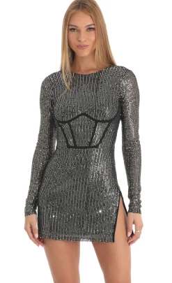 LUCY IN THE SKY Mini Dresses^Sequins Crepe Corset Dress In Silver