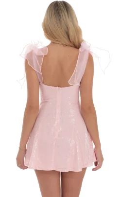 LUCY IN THE SKY Mini Dresses^Sequin Shoulder Ties Dress In Pink