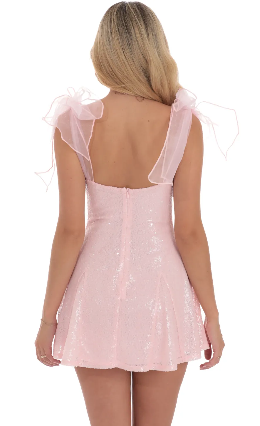LUCY IN THE SKY Mini Dresses^Sequin Shoulder Ties Dress In Pink
