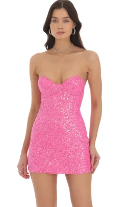 LUCY IN THE SKY Mini Dresses^Sequin Strapless Bodycon Dress In Hot Pink
