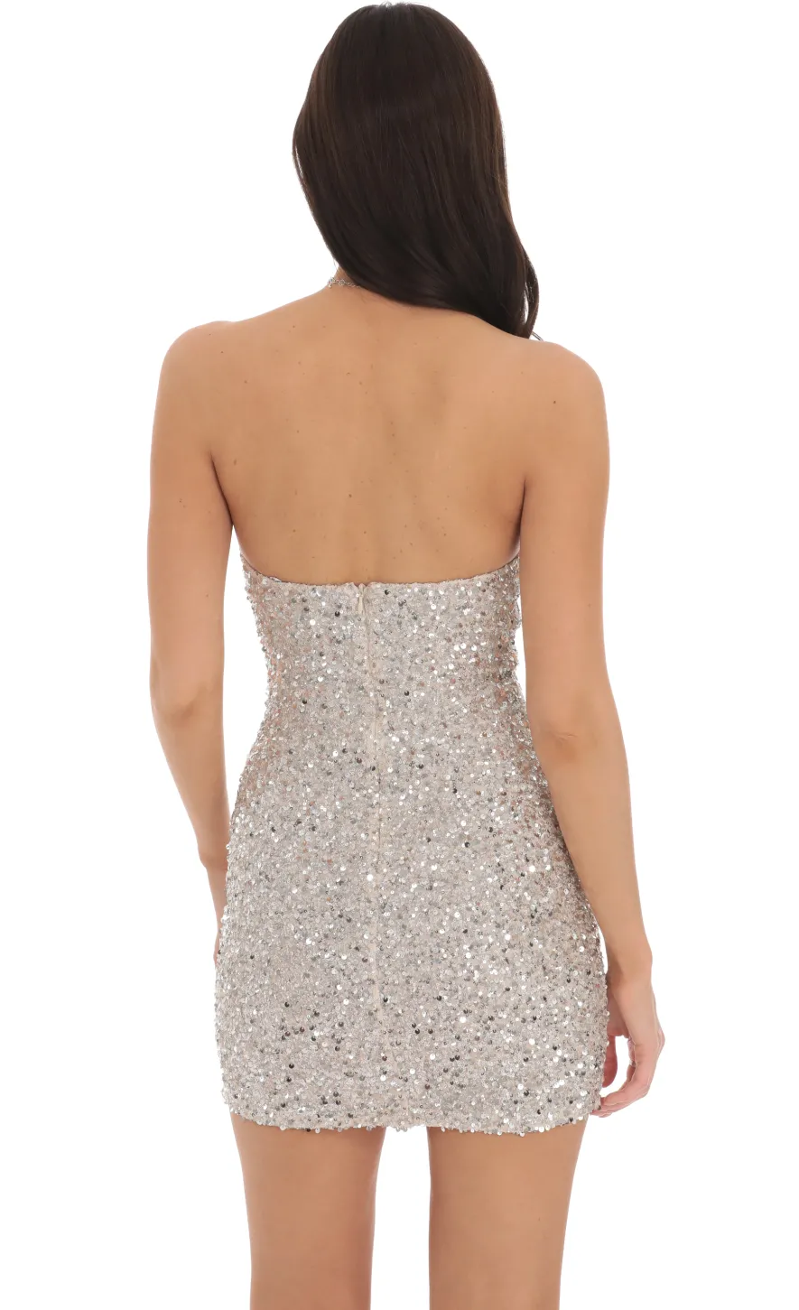 LUCY IN THE SKY Mini Dresses^Sequin Strapless Bodycon Dress In Silver