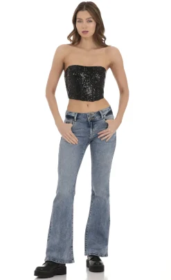 LUCY IN THE SKY Tops^Sequin Strapless Corset Top In Black