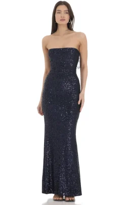 LUCY IN THE SKY Maxi Dresses^Sequin Strapless Maxi Dress In Navy