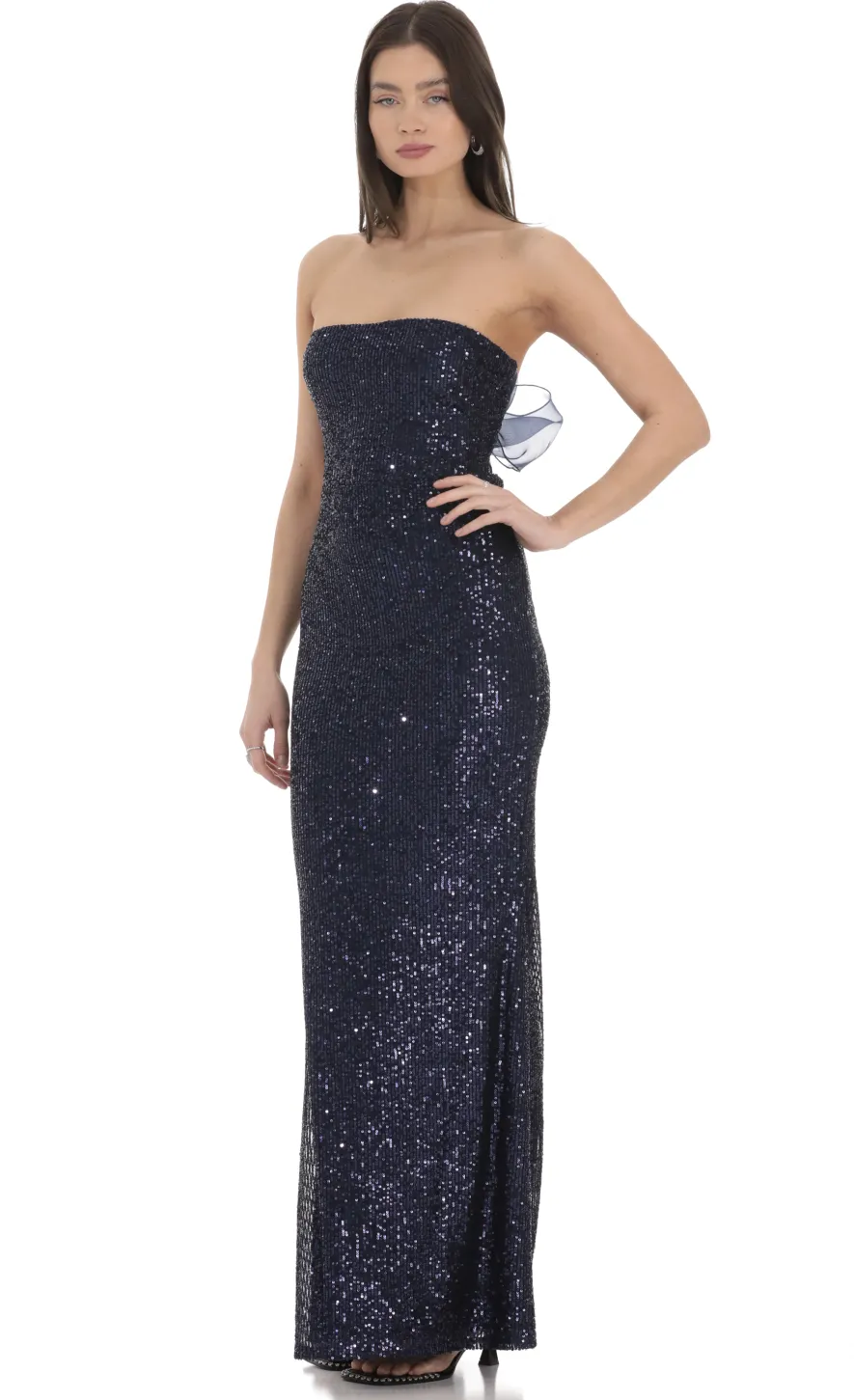 LUCY IN THE SKY Maxi Dresses^Sequin Strapless Maxi Dress In Navy