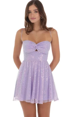 LUCY IN THE SKY Mini Dresses^Sequin Twist A-line Dress In Lavender