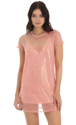 LUCY IN THE SKY Mini Dresses|Two-Piece Sets^Sequin Two Piece Dress In Peach