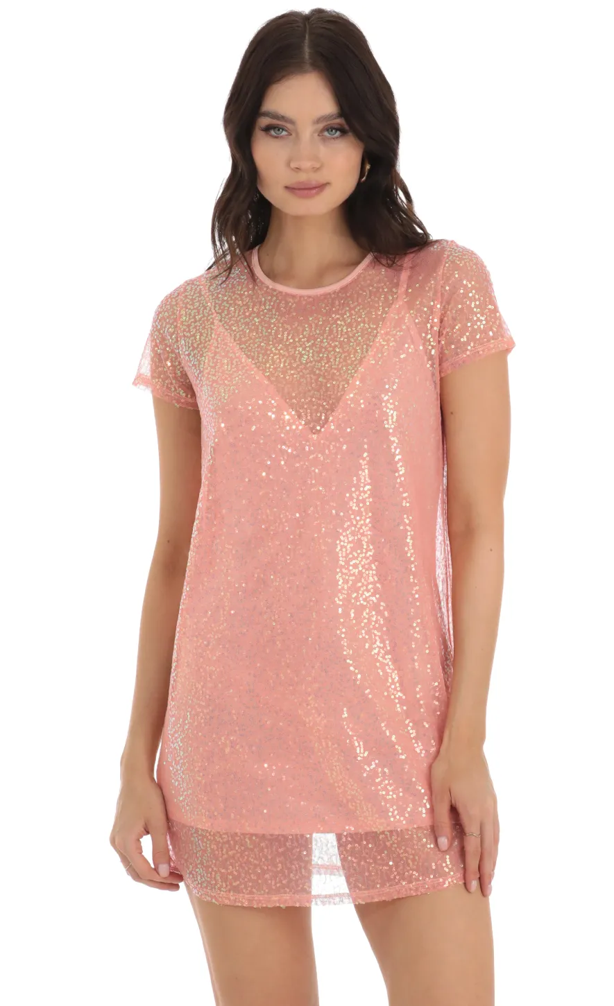 LUCY IN THE SKY Mini Dresses|Two-Piece Sets^Sequin Two Piece Dress In Peach