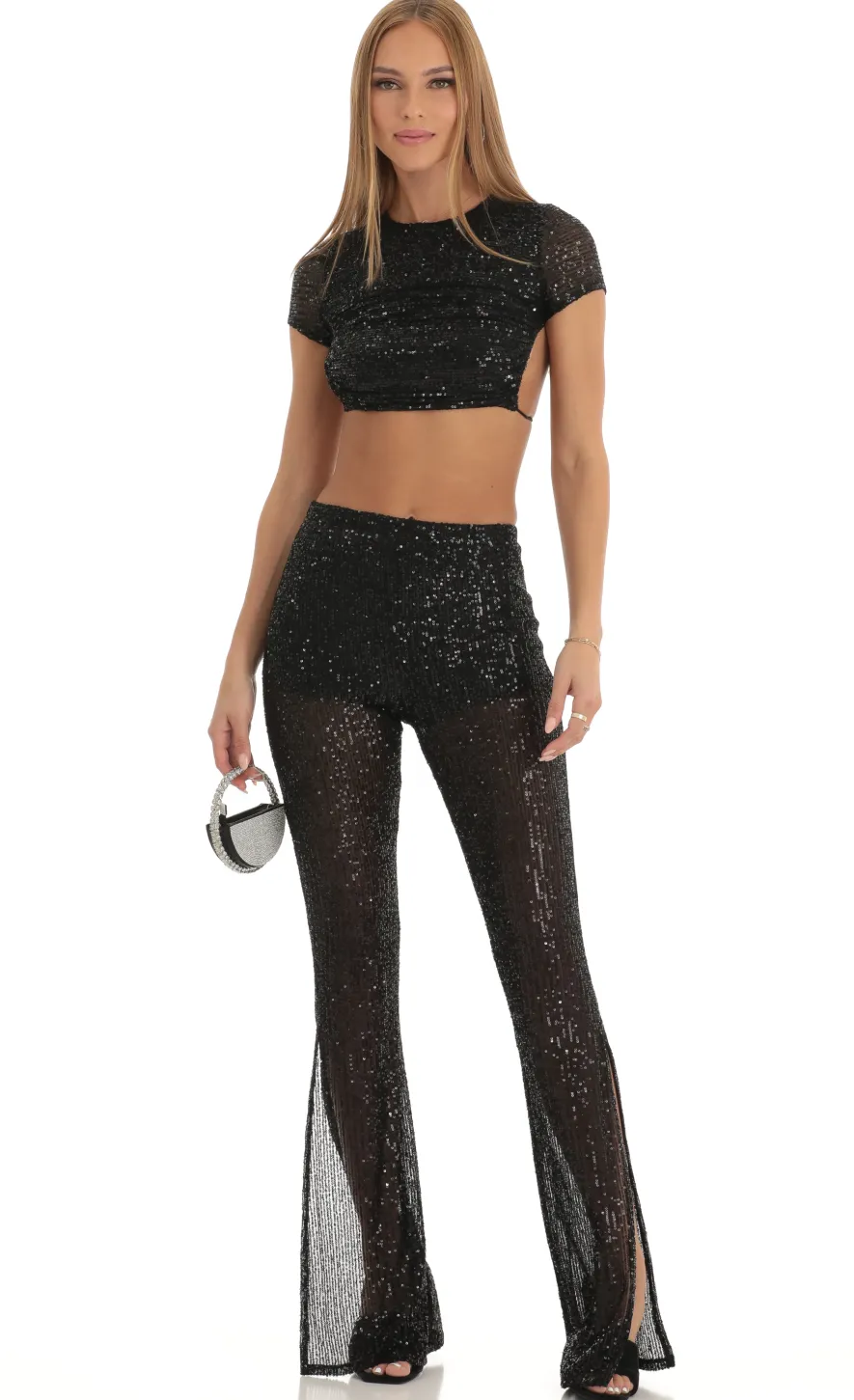 LUCY IN THE SKY Two-Piece Sets|Pants^Sequin Two Piece Pant Set In Black