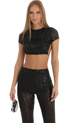LUCY IN THE SKY Two-Piece Sets|Pants^Sequin Two Piece Pant Set In Black