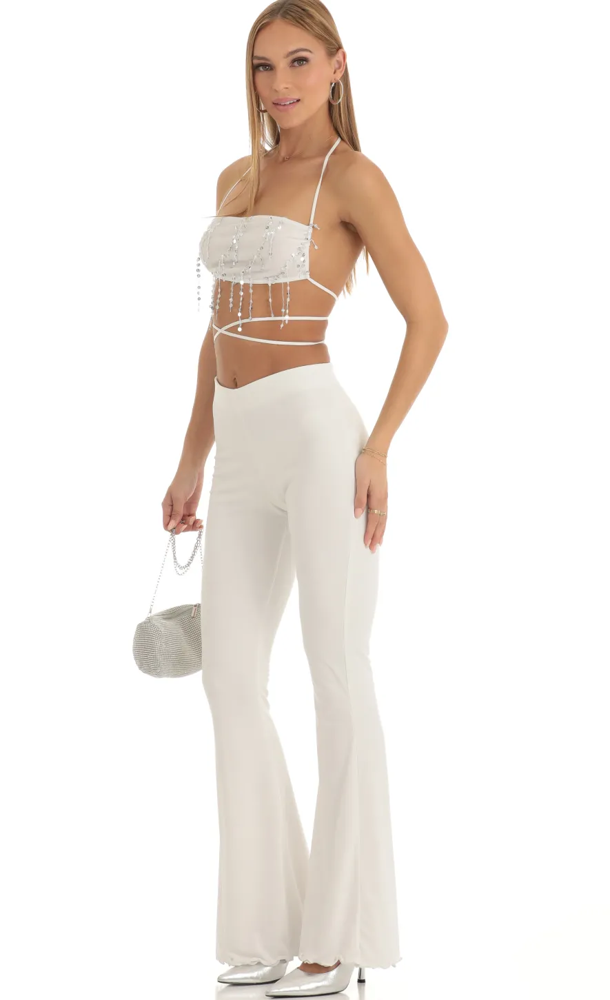 LUCY IN THE SKY Two-Piece Sets|Pants^Sequin Two Piece Pant Set In White