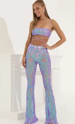 LUCY IN THE SKY Pants|Two-Piece Sets^Sequin Two Piece Set In Purple Iridescent