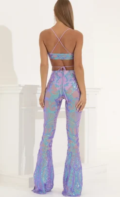 LUCY IN THE SKY Pants|Two-Piece Sets^Sequin Two Piece Set In Purple Iridescent